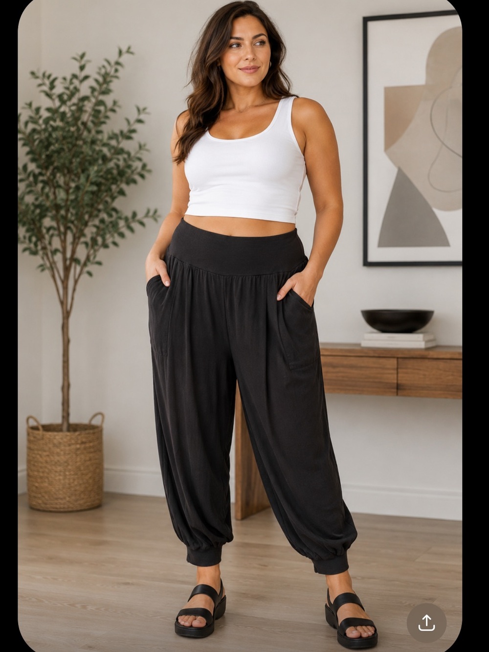Black Harem Jogger Pants Size XL Wide Leg Pocketed Elastic Waist